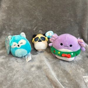 Lot of 3 Squishmallow Svenja Axolotl Wreath, McDonalds Prince Pug & Dabney B